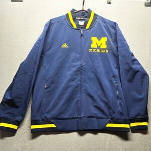 Adidas Michigan Wolverines Full Zip Bomber Jacket Mens Large Navy Yellow